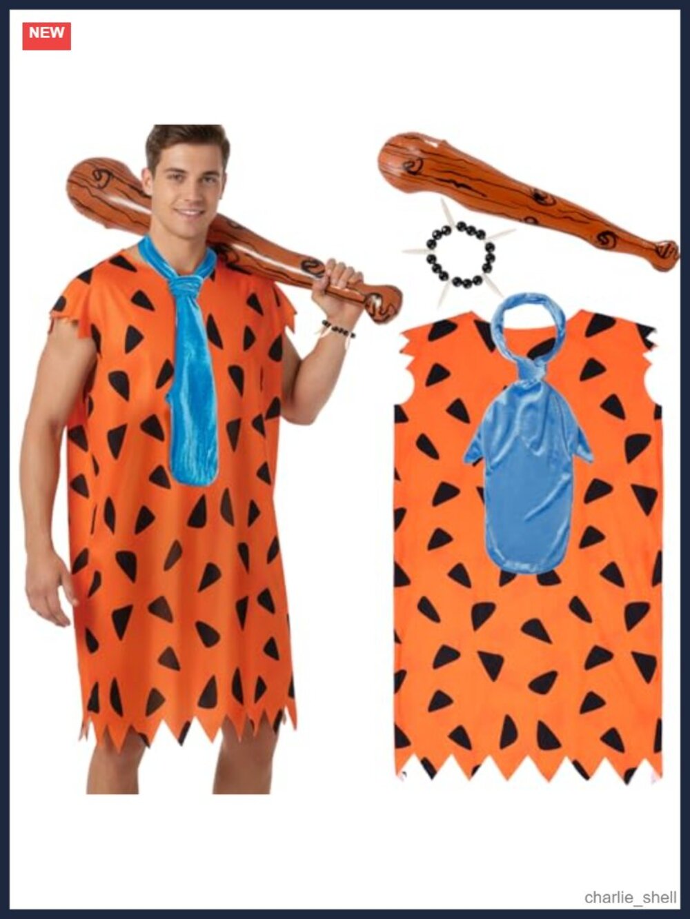 Mens Caveman Halloween Costume Adult Cosplay Tunic Tie Bat Bracelet